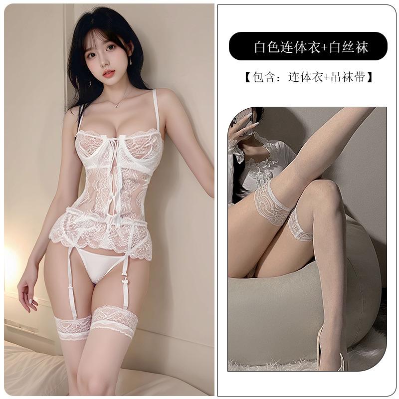 Sexy lingerie vest garter sexy lace perspective seduction tight body passion