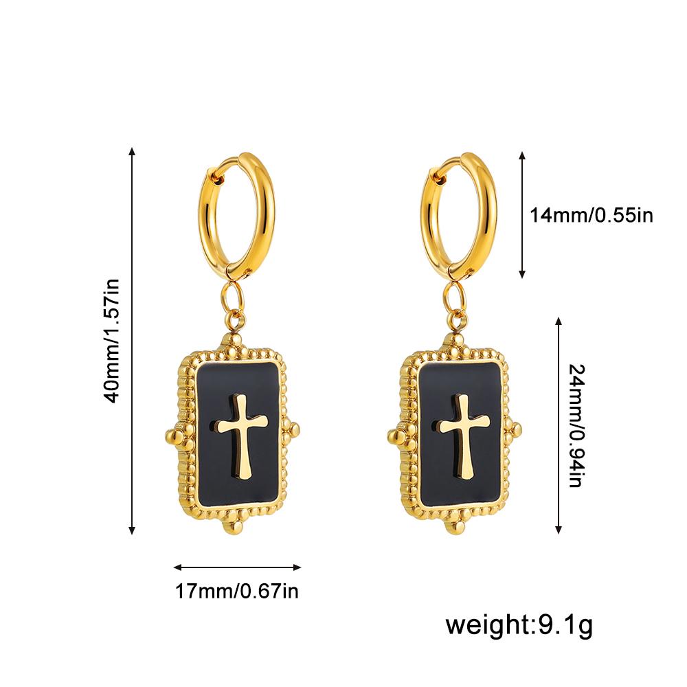 Ethnic Bohemian Colorful Natural Stone Round Cross Heart Earrings for Women Stainless Steel Ear Piercing Buckle Huggie Hoops
