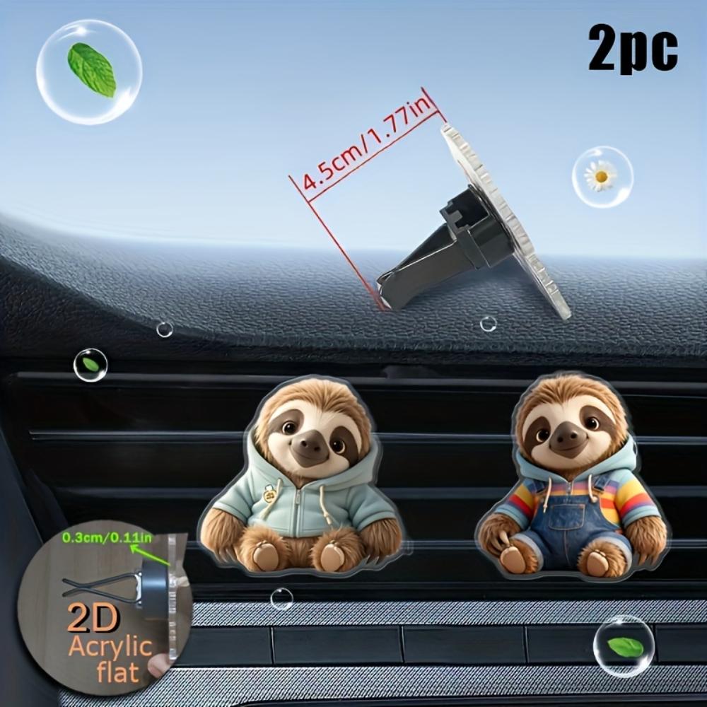 Clip decorativa per bocchetta d'aria dell'auto, bradipo 2D piatto e carino, diffusore (fragranza non inclusa), decorazione per interni auto, clip per aromaterapia, ideale per regali di festa