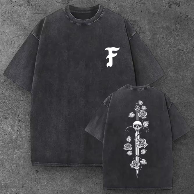 Мужская Оверсайз Футболка Череп Роза Кинжал Черная Гранж Эстетика S-2XL S разноцветный
