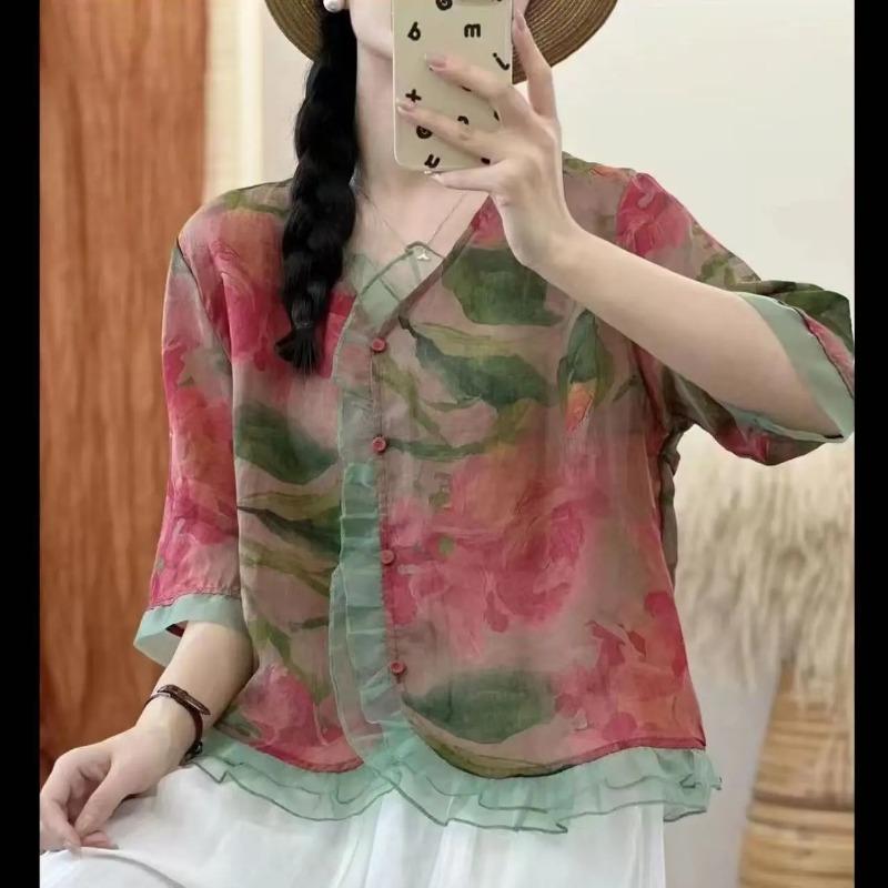 Women S Casual V Neck 3 4 Sleeve Ruffled Summer Shirt
