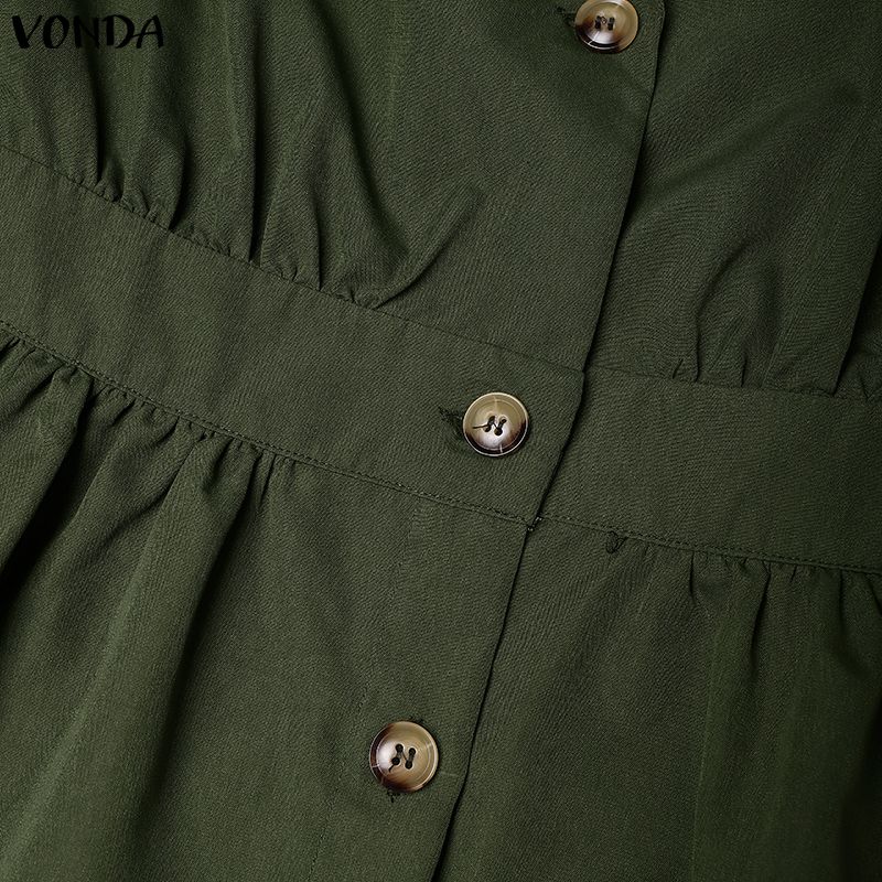 VONDA Womens Casual Lapel Collar Button Down Half Sleeve Office Style A Line Midi Shirt Dress