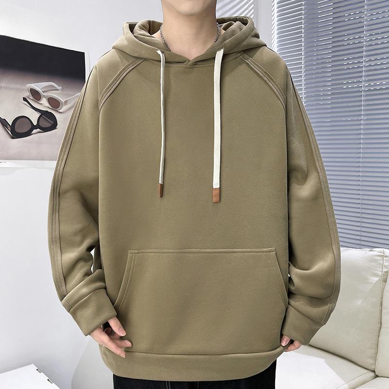 

Хлопковый свитер с капюшоном для мальчиков, свободный повседневный свитер, осенняя одежда, широкий размер, однотонная повседневная одежда, модная мужская одежда 3XL абрикосовый