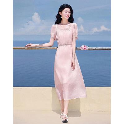 2025 Summer Tencel Blend Lace Square Neck A-Line Midi Dress