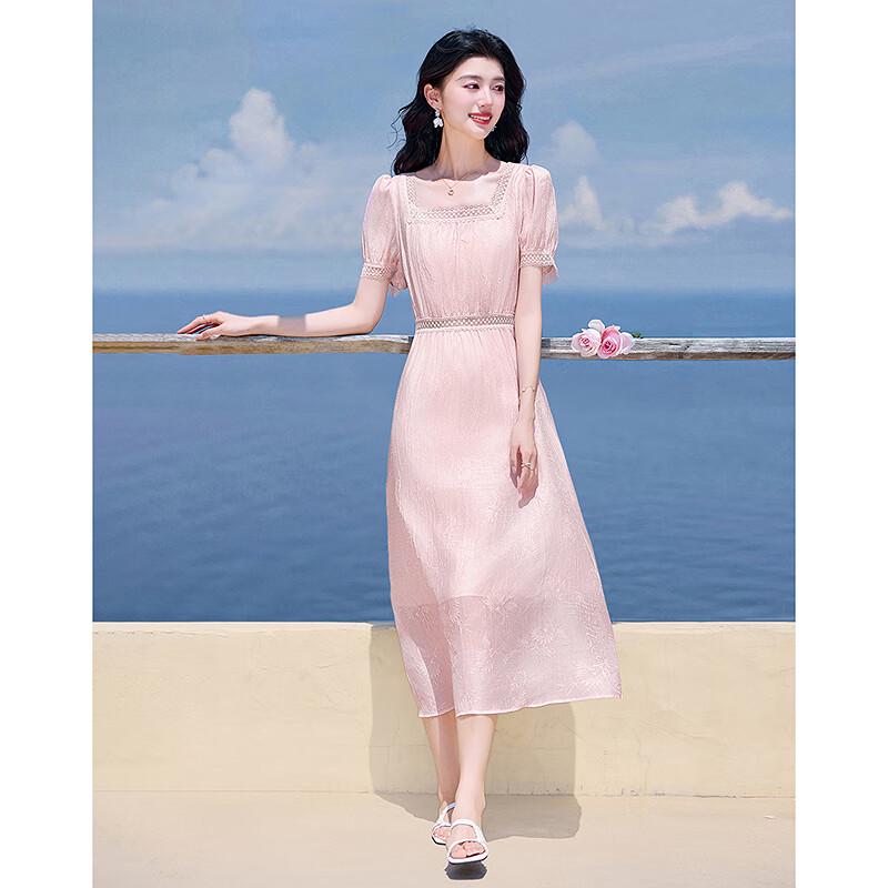 

2025 Summer Tencel Blend Lace Square Neck A-Line Midi Dress S