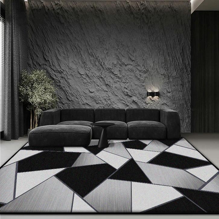 Black Geometric Large Living Room Carpets Modern Decoration Bedroom Bedside Easy Clean Rug Office Coffee Tables Antiskid Mats
