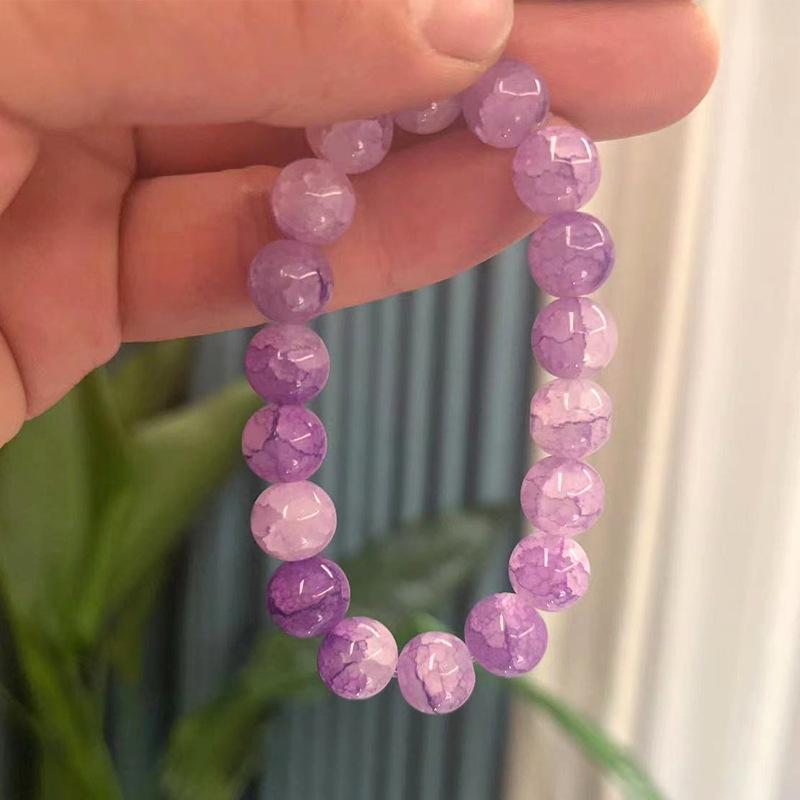New10mm Glossy Multiple Colors Glass Round Crackle Beads Bracelets for Women Temperament Jewelry Accessories Girlfriend's Gifts