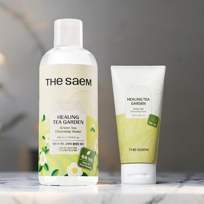 THE SAEM Healing Tea Garden Green Tea Set [Cleansing Water 300ml + Cleansing Foam 150ml], 1 Set