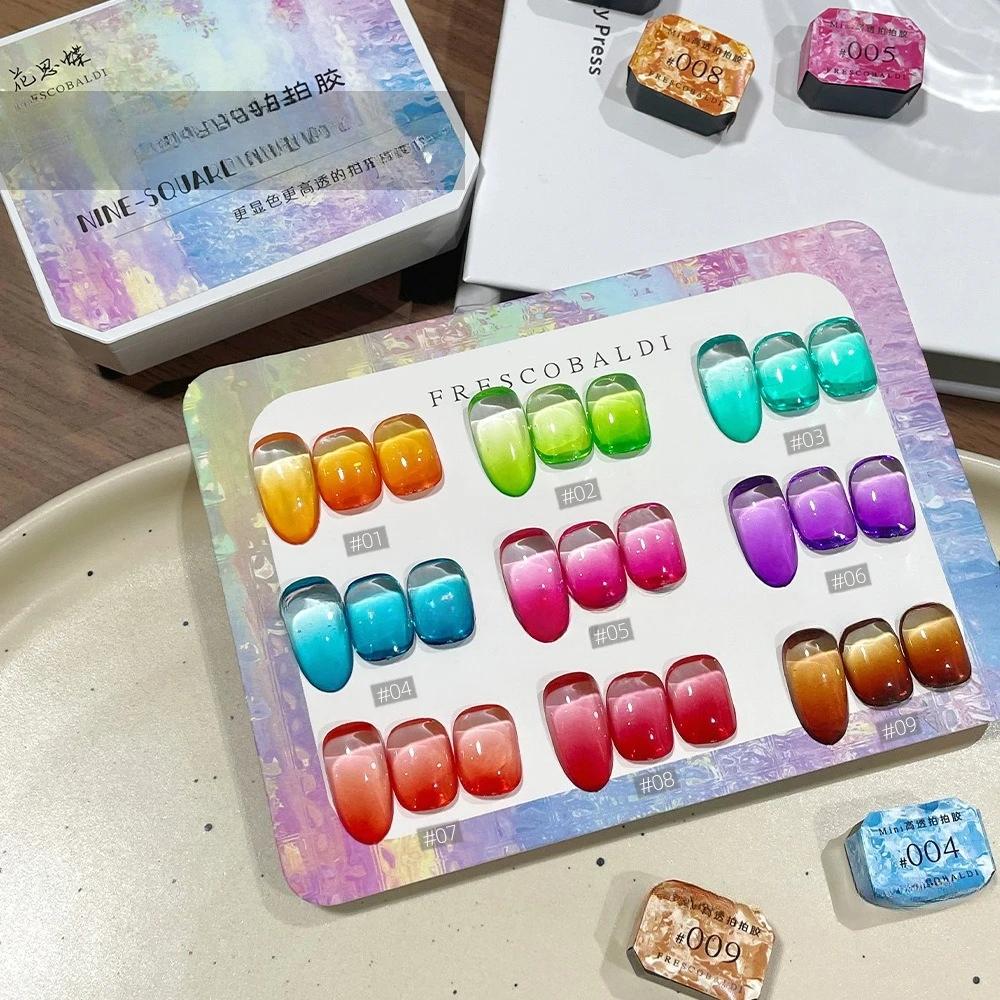 Serie di 9 colori Mini Stile Cinese di Colla Pat Pat Collezione Palette Ombretti Pittura Degradé Smalto per Unghie Glitter per Unghie