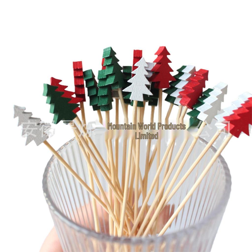 Colorful Christmas Tree Bamboo Toothpicks: Pine Tree Fruit & Decoration Picks, Disposable Skewers