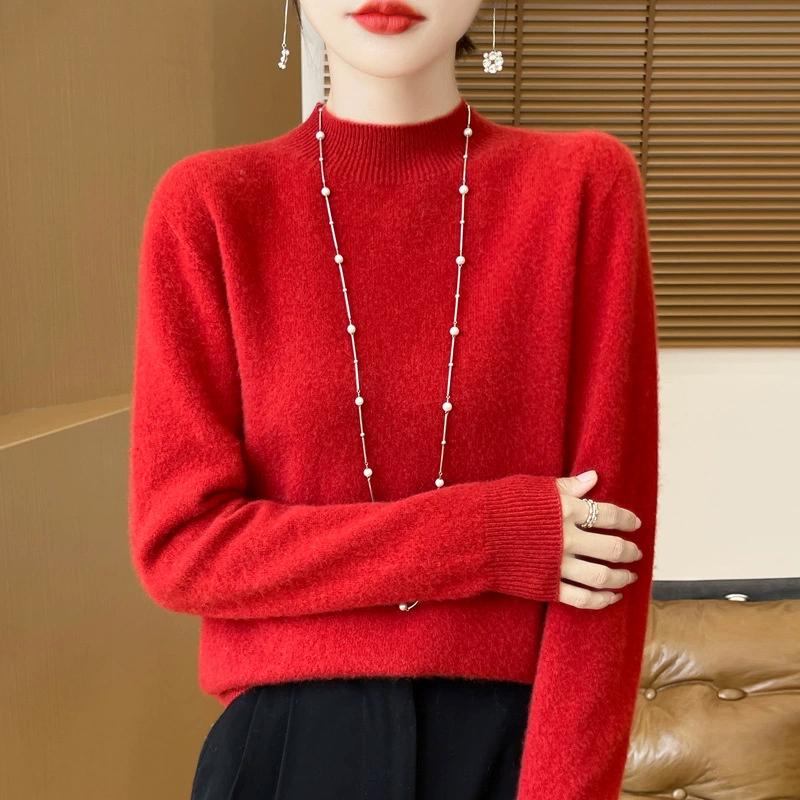 Fashion Wool Sweater Women's Mock-Neck Knitwear Cashmere Pullovers Autumn Winter Long Sleeve Jumpers Clothing Tops