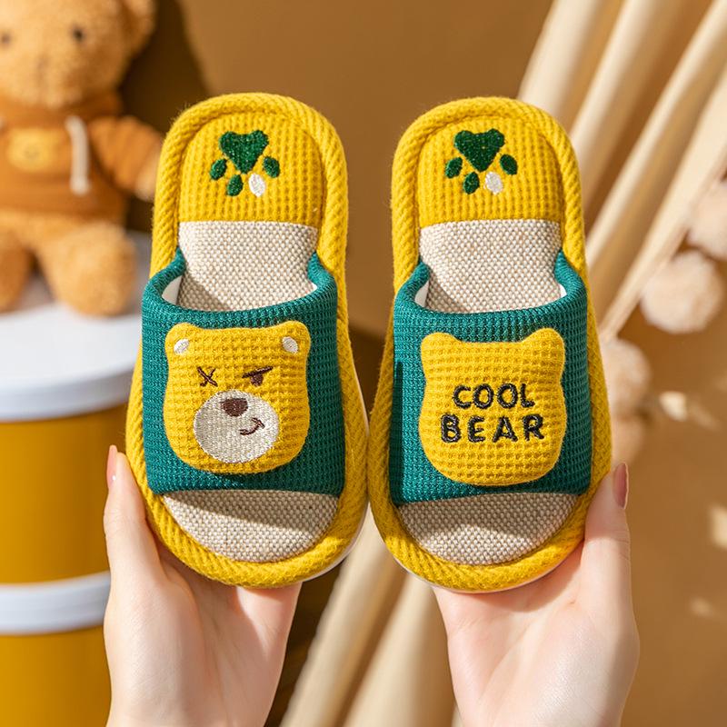 Children's Cute Cartoon Non-slip Linen Slippers - Spring Autumn Indoor Home for Boys & Girls, Parent-Child Four Seasons Wear