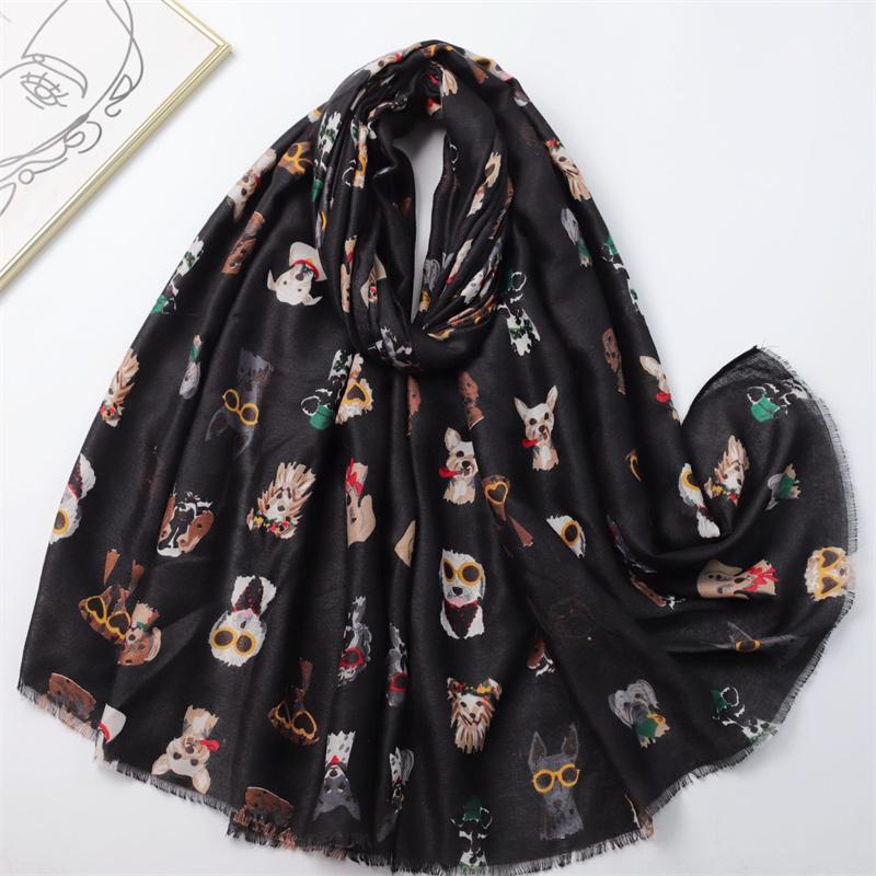 Winter Charming Dachshund Dog Pattern Viscose Shawls Scarf With Glasses- Soft Thick Pashmina Hijab with Playful Kitten Designs