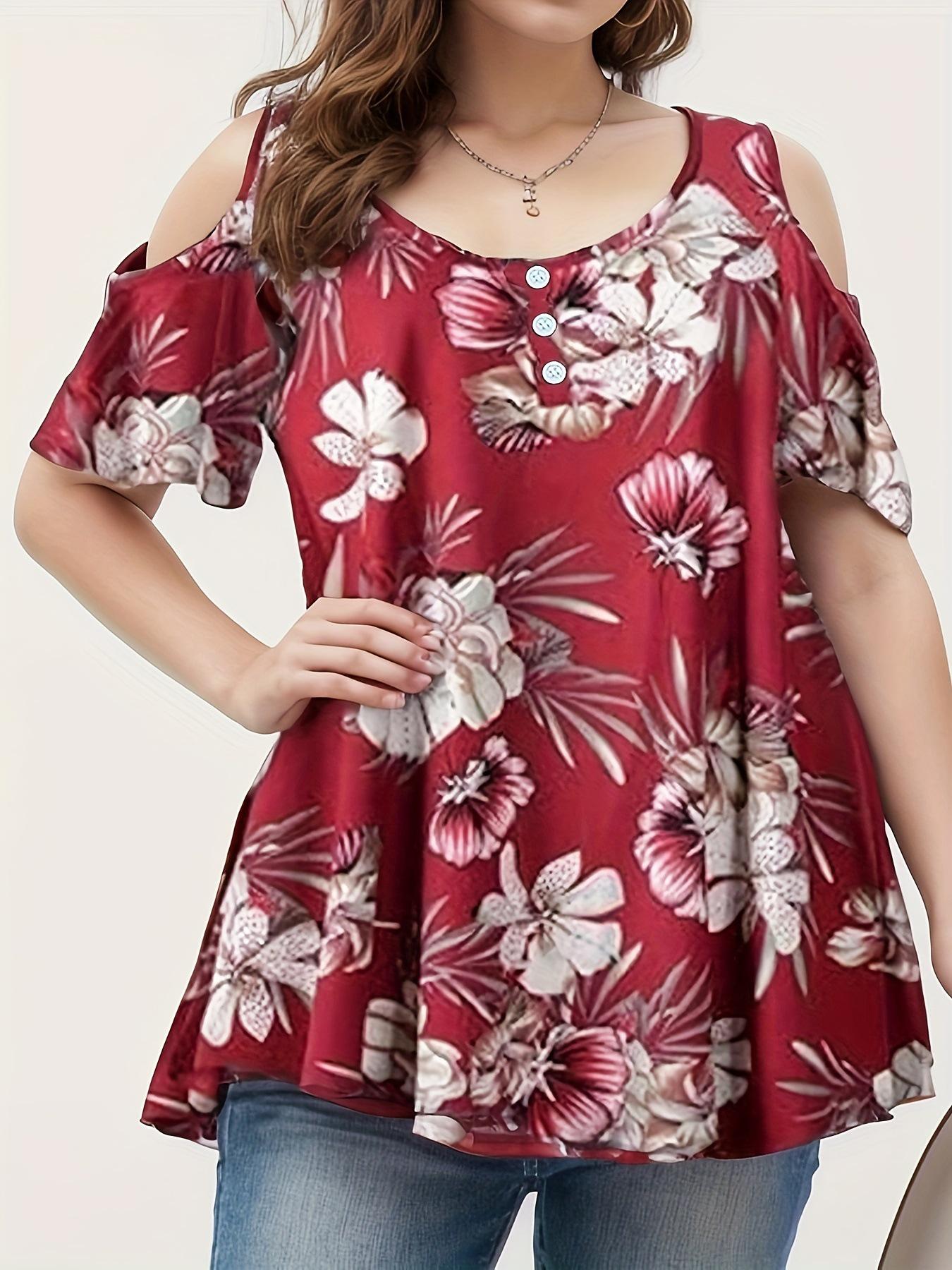 2025 Spring/Summer Women s European Printed Casual Off-the-Shoulder Short-Sleeve Top 2XL