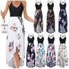 Summer V-Neck Sleeveless Backless Colorblock Print Dress