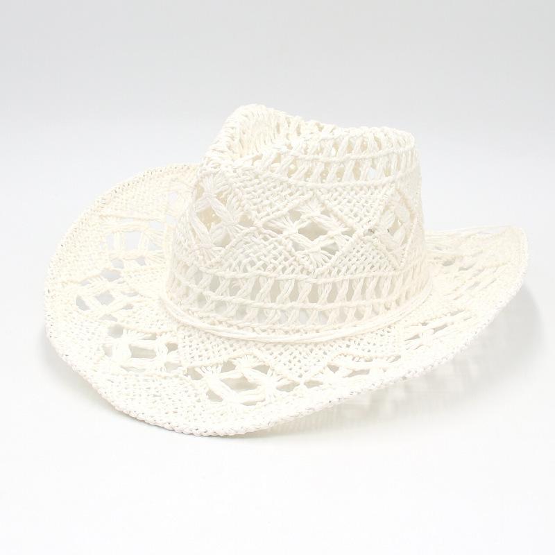 Hot-selling Hollowed-out Panama Straw Hat Women's Retro Straw Woven Western Cowboy Hat Men's Summer Sunscreen Beach Hat