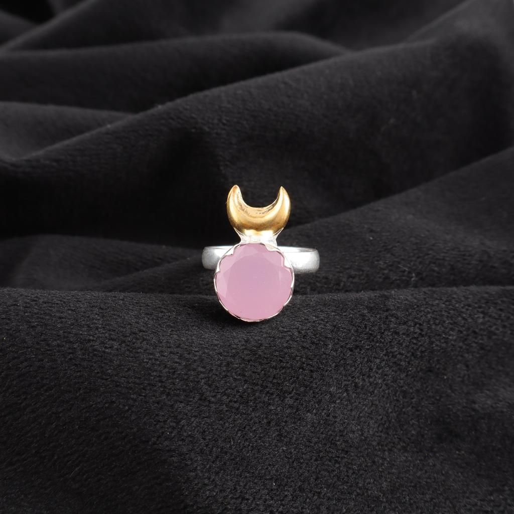 Entzückender Rosenchalcedon Handgefertigter Edelsteinring, 925 Massiv Sterlingsilberring Antikschmuck, Ring für Verlobungsgeschenk