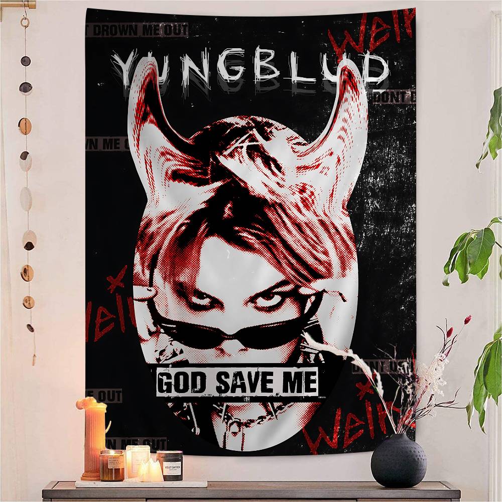 YYungblud Hot Singer Cartoon Tapestry Bohemian Wall Tapestries Mandala Home Decor
