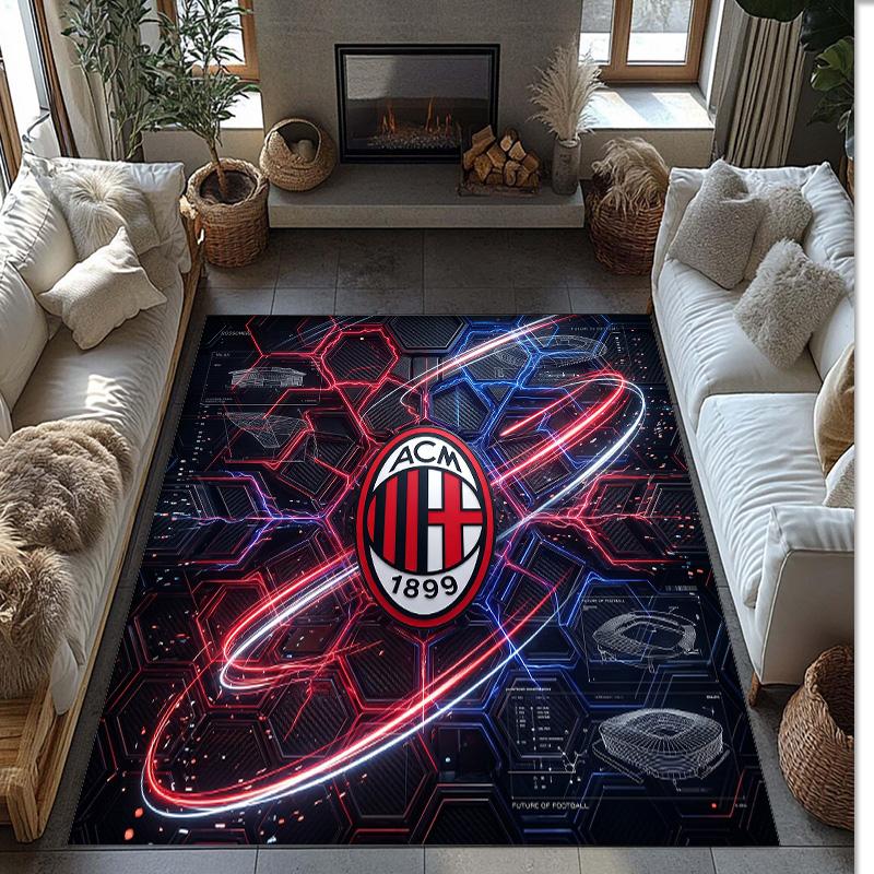 Tappeto in Flanella Stampato AC Milan Antiscivolo Morbido Poliestere Tappeto per Pavimento Tappetino Decorativo da Interno per Camera da Letto Soggiorno Divano Sala Giochi Decorazione Casa