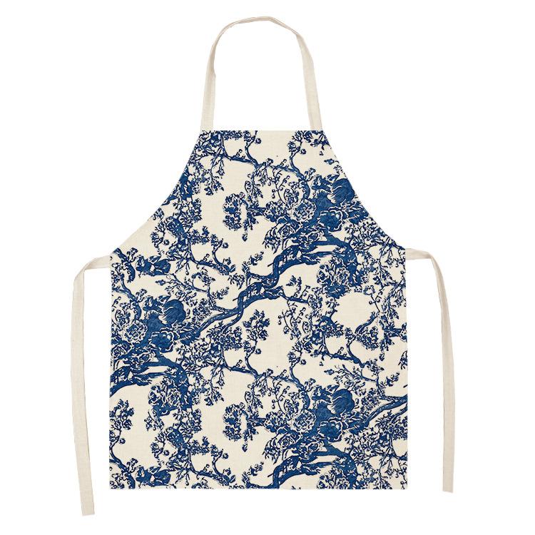 1 Pcs 55x68cm Cotton and Linen Apron Blue Porcelain Cooking Sleeveless Bib Anti-greasy Kitchen Mandala Supplies Chef Aprons