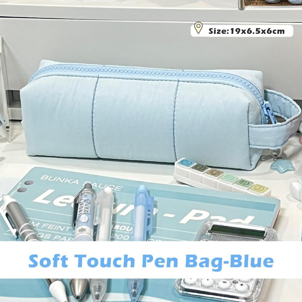 Soft Touch Pencil Case Solid Color Stationery Pouch Portable Pen Bag Students