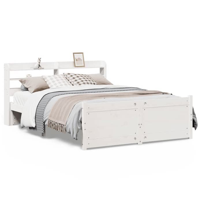VidaXL Bed Frame with Headboard White 160x200 Cm Solid Pine Wood, Bed, Solid Wood Bed Frame, Bedroom Furniture At 3306767