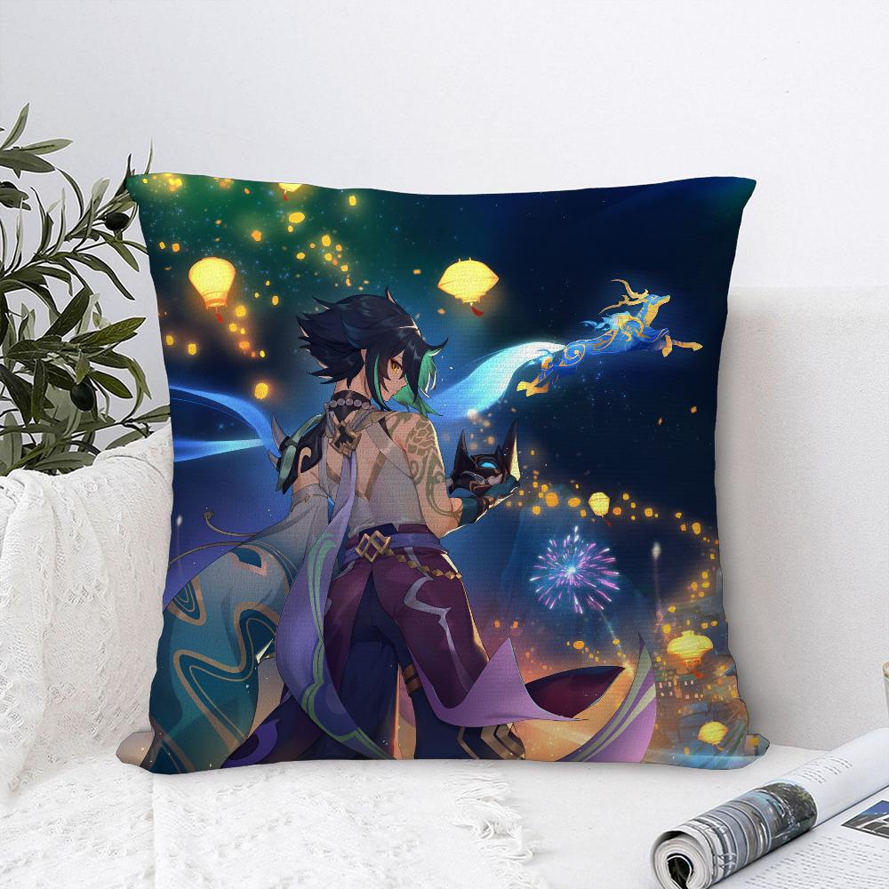 Xiao Genshin Impact Pillow Case Sofa Decorative Home Double-Sided Printing Short Plush Cushion Cover Throw Pillow Cover