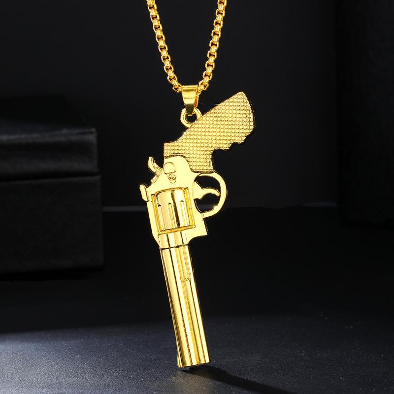 

High-Quality Mini Metal Gun Pendant Necklace - Eat Chicken Simulation Charm Sweater Chain