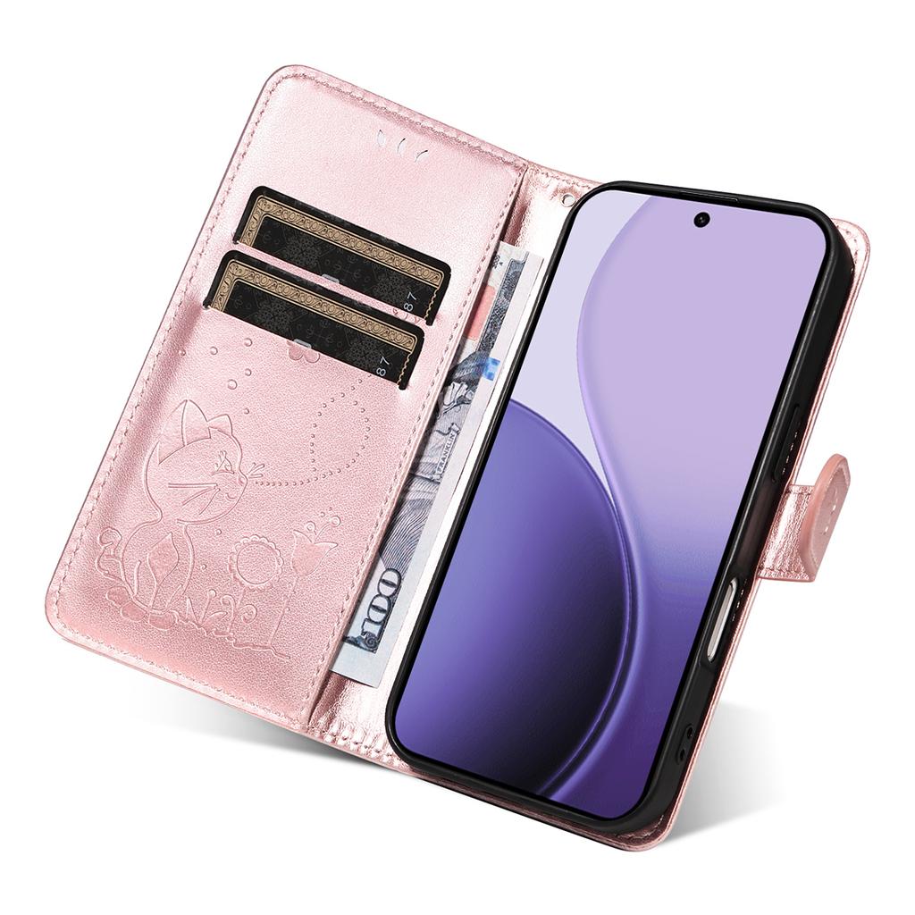 For Oppo Reno14 5G (China)/Oppo Reno14 F 5G/Oppo Reno14 5G (Global) Leather Wallet Case Cat Bee Pattern Phone Cover Stand