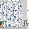 1pc Blue Floral Shower Curtain -Simple Watercolor Design with Gradient Petals and Oval Leaves Polyester Fabric, Machine Washable