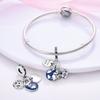Charms Copper Blue Sky Safe Travel Heart Pendants Fit Charms Plata Original Bracelet Beads Women Jewellery Making Gifts
