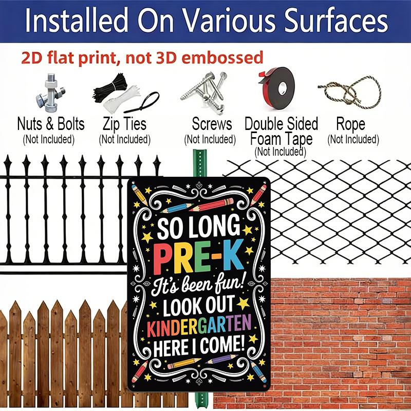 2D Flat, 1pc "So Long Pre-K Look Out Kindergarten" Aluminium Sign - 8"x12" Colorful Pre-K Graduation Decor, Pencil & Star Wall Art, Perfect for Pre-K