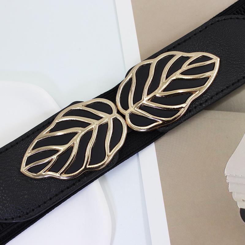 Women's Fashionable Elastic Waist Skirt Sweater with Leaf Buckle and Slim 4cm Belt