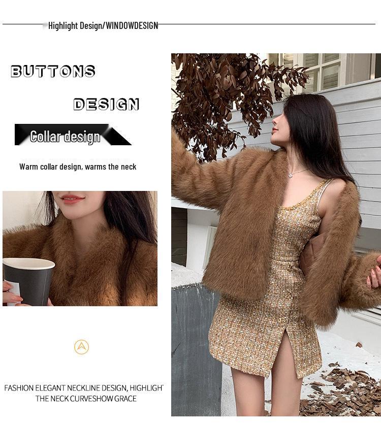 Women's Brown Faux Fox Fur Coat - Winter Chic, Elegant, Thick Mink-Style Top