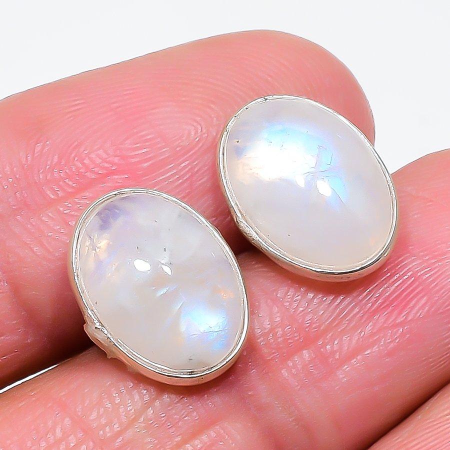 

Rainbow Moonstone Gemstone 925 Sterling Silver Jewelry Earring 0.59 KJ-681