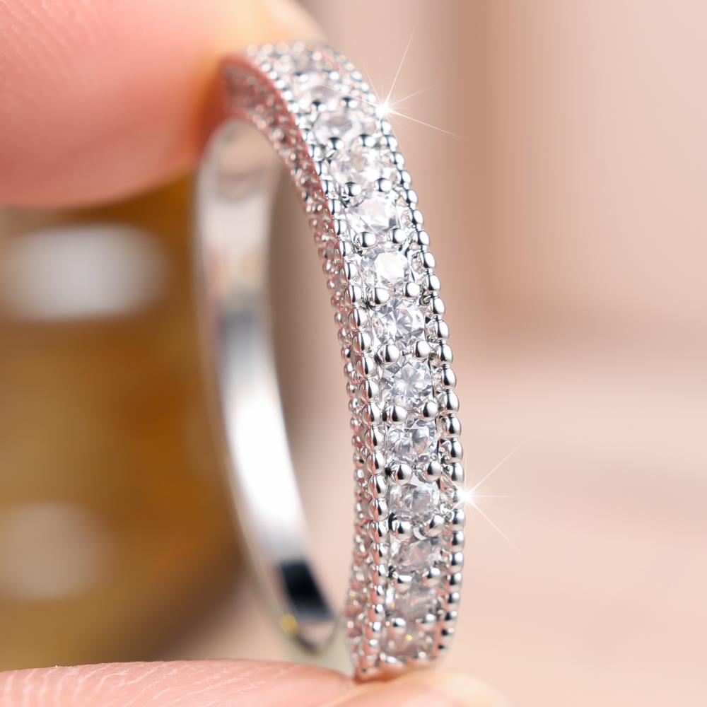 Luxury Double Row Zircon Ring 2 Colors Available Beaded Edge Band Women Daily