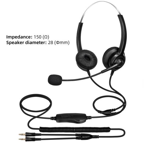 H300D Telephone Headset Lossless Noise Reduction Breathable 3.5mm RJ9 Call Center Communication Binaural Headphone for Truck Driver Office