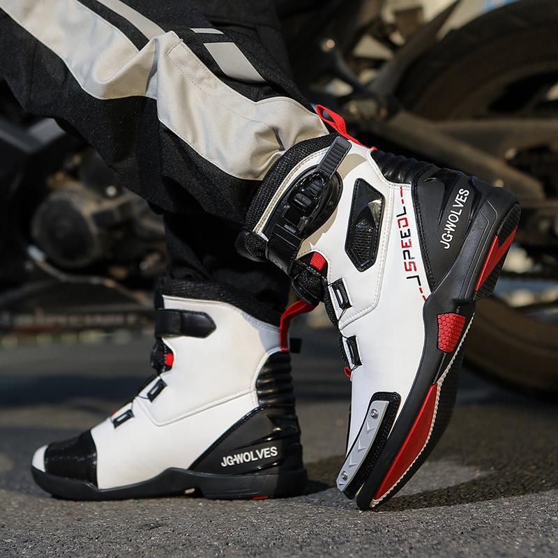 Stivali da moto unisex di grandi dimensioni in vera pelle antiscivolo anticollisione scarpe sportive da ciclismo all'aperto stivali da moto da donna