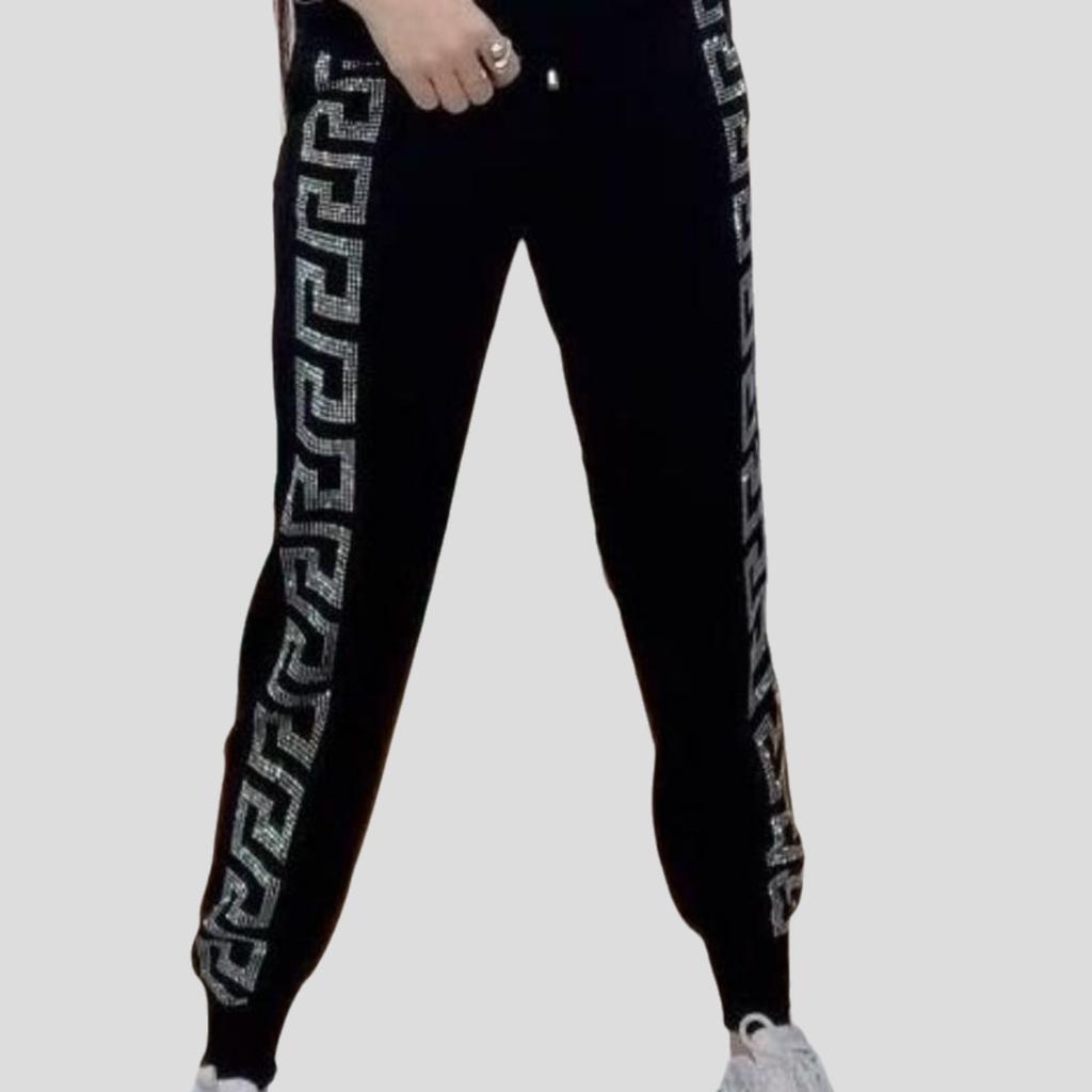 Women's High-Waist Knit Pants Rhinestone Loose Knit Harem Pants Casual Knit Sweatpants Fall/Winter