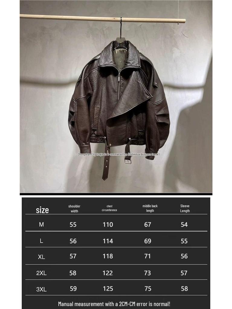 Black Oversize Cross-Border Lamb Bubble Leather Biker Jacket - Loose Fit PU Leather for Early Autumn