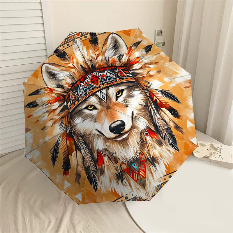 

1PC Wolf Chief Umbrella-8-Rib Reinforced Portable Folding Travel Suitable for All Seasons Outdoor Daily Use-H0350