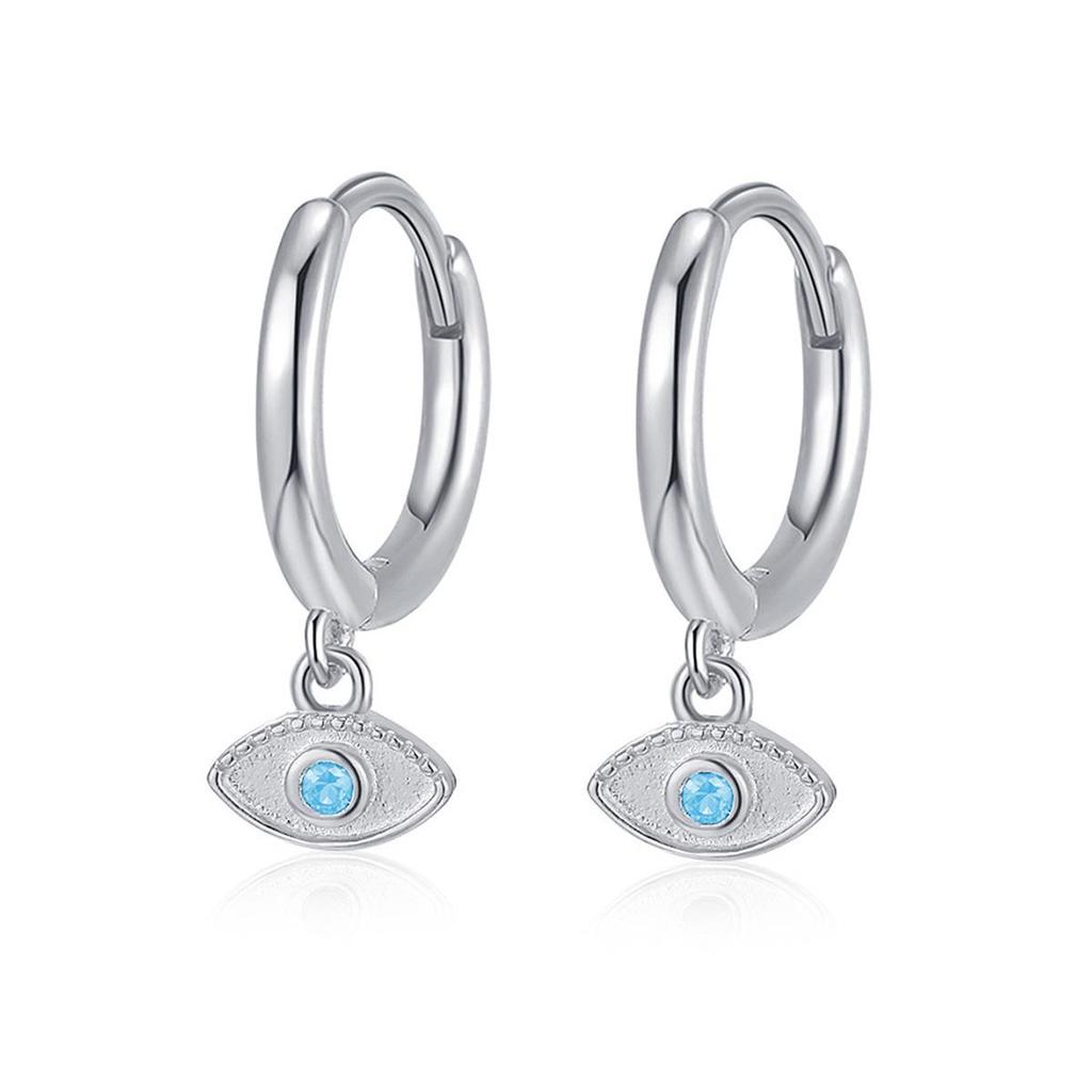 S925 Sterling Silver Demon Eye Zircon Ear Cuff & Geometric Hoop Earrings