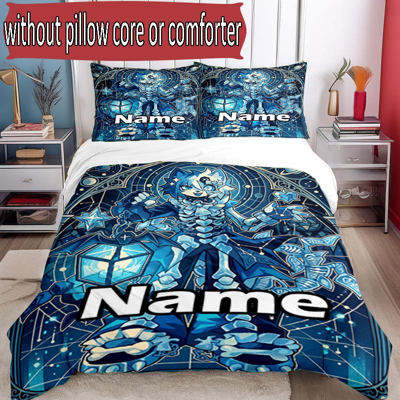 3pcs Duvet Cover Set (1*Duvet Cover + 2*Pillowcase, Without Core), Custom Name Cosmic Bot Crew Pattern Bedding Set, Home Bedroom Decor Gift