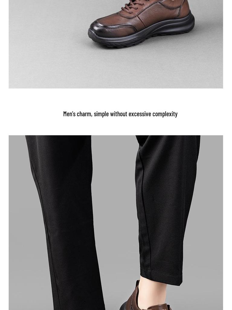 Fu De Le 2025 Men's Genuine Leather Non-Slip Dad Shoes - Soft Sole, Comfortable Cowhide Leather