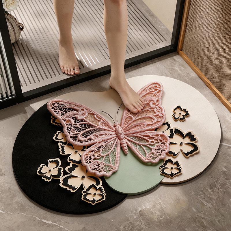 Light Luxury 3D Floral Irregular Shape Diatom Mud Floor Mat - Water-Absorbent, Quick-Drying, Easy Care for Bathroom/Toilet