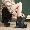 Women's Small Leather Martin Boots - Black British Style, High-Heel, Short, 2025 Autumn/Winter