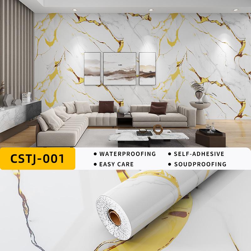 Self-Adhesive Waterproof Imitation Marble Tile Wall Sticker for Bathroom, Living Room, Kitchen, and TV Background.
