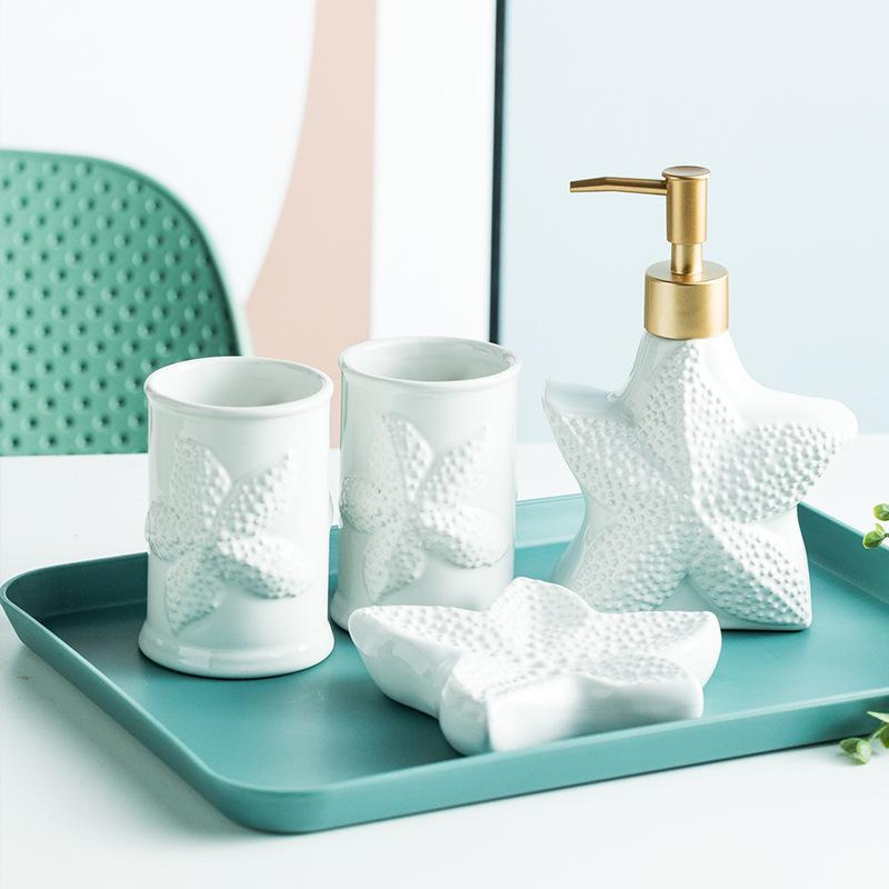 Étoile de mer européenne Accessoires de salle de bain Étoile de mer ménagère Céramique Gobelet de lavage Distributeur de savon Porte-savon Organisateur de salle de bain Nouveau