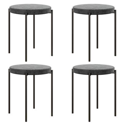 Kitchen Stool 4-Piece Set, Stackable, Velvet Look, Up To 100kg, Steel Frame, 41.5 X 41.5 X 46 Cm, Dark Grey