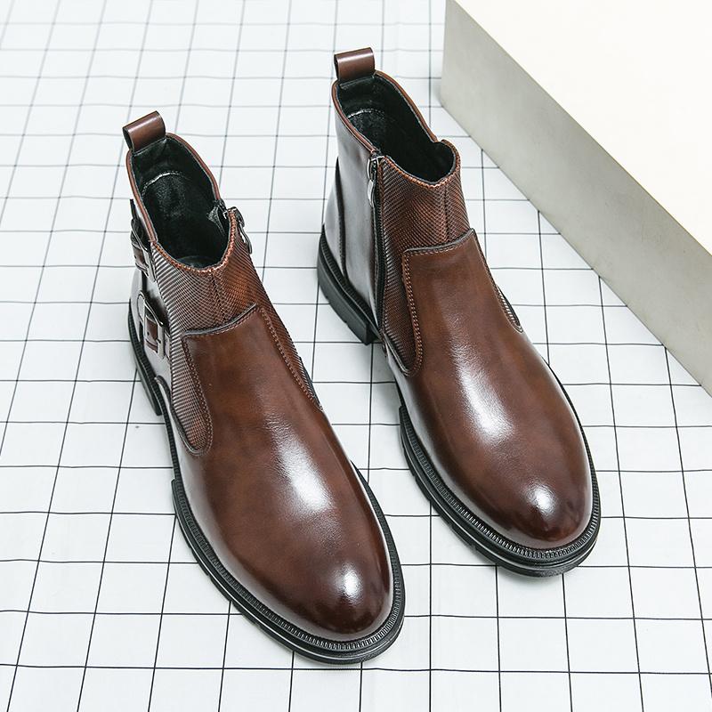 British Style Men Leather Boot 2025 Green Pointed-toe Ankle Boots Man Zip High Top Dress Boots for Man botas para hombre cuero